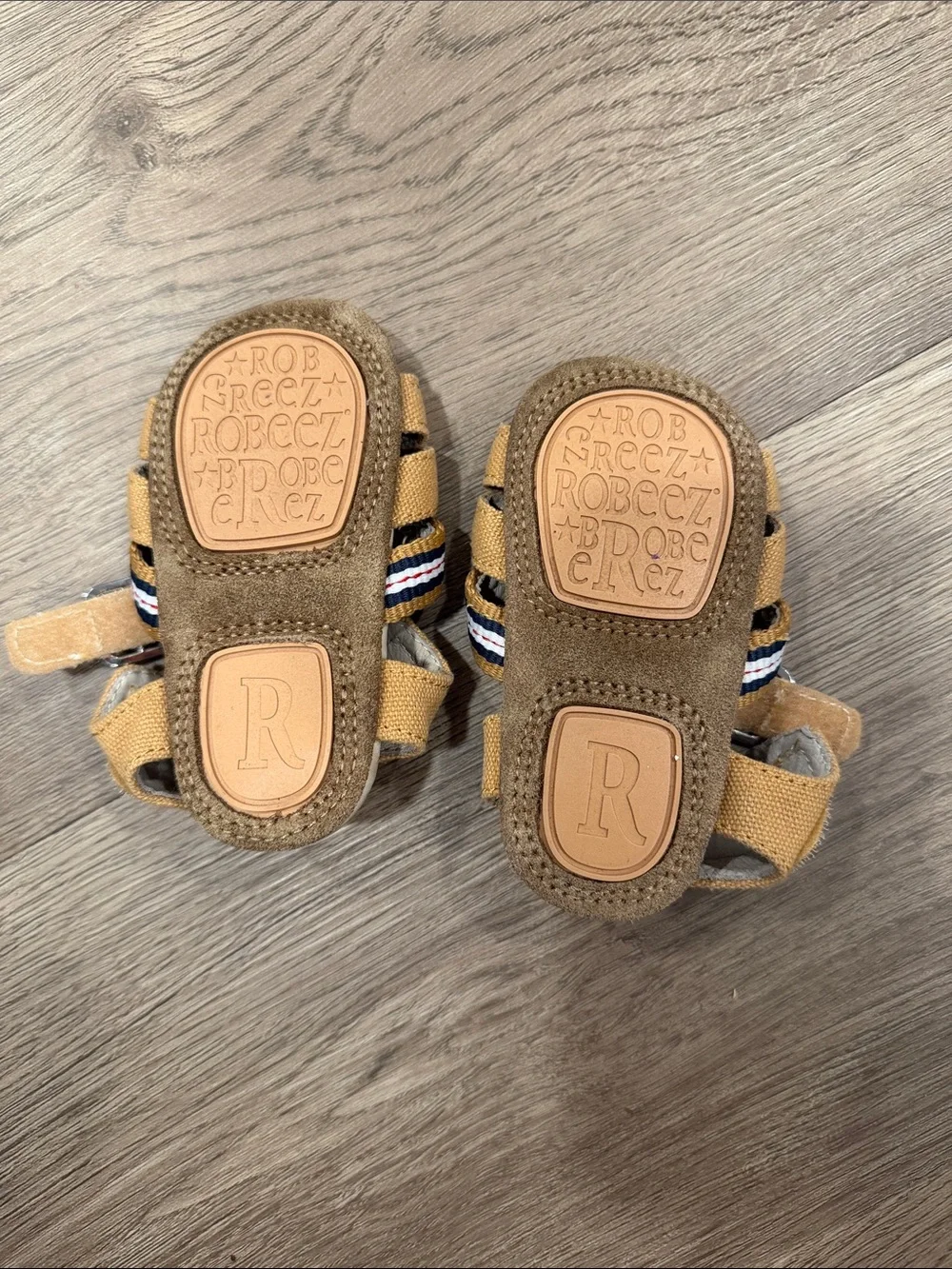 Robeez Baby Tan Canvas Sandals with Striped Accent